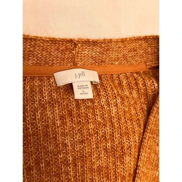 J.Jill Tan Sweater Cardigan Button Front Large Petite V-Neck - Picture 4 of 8